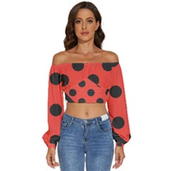 Abstract-bug-cubism-flat-insect Long Sleeve Crinkled Weave Crop Top by Ket1n9