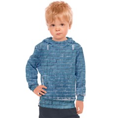 White And Blue Brick Wall Kids  Hooded Pullover by Azkajaya