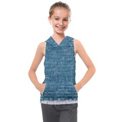 White And Blue Brick Wall Kids  Sleeveless Hoodie by Azkajaya
