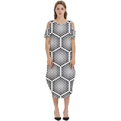 Halftone Tech Hexagons Seamless Pattern Cold Shoulder Loose Fit Dress With Pockets by Ket1n9
