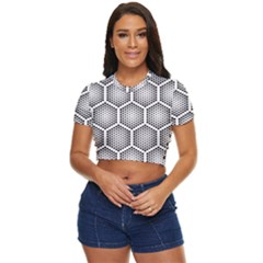 Halftone Tech Hexagons Seamless Pattern Side Button Cropped T-shirt by Ket1n9