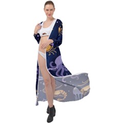 Marine Seamless Pattern Thin Line Memphis Style Maxi Chiffon Beach Wrap by Ket1n9