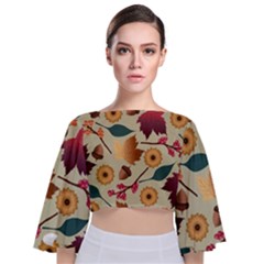 Autumn Leaves Autumn Colour Season Tie Back Butterfly Sleeve Chiffon Top by Loisa77