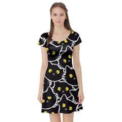 Cat Pattern Pet Drawing Eyes Short Sleeve Skater Dress by Loisa77