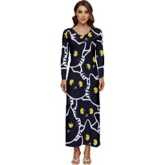 Cat Pattern Pet Drawing Eyes Long Sleeve Longline Maxi Dress by Loisa77
