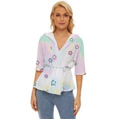 Stars Cute Pastel Pattern Rainbow Lightweight Drawstring Hooded Top by Loisa77