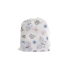 Butterflies Cute Flower Pastel Pattern Drawstring Pouch (small) by Loisa77