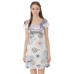 Butterflies Cute Flower Pastel Pattern Short Sleeve Skater Dress by Loisa77
