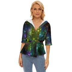 Stars Coloured Lights Background Lightweight Drawstring Hooded Top by Loisa77