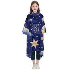 Night Moon Seamless Kids  Hooded Rain Ponchos by Loisa77