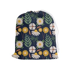 Flower Grey Pattern Floral Drawstring Pouch (xl) by Dutashop