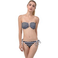 Wave-black White Twist Bandeau Bikini Set by kyorashop23