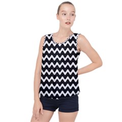Wave-black White Bubble Hem Chiffon Tank Top by kyorashop23