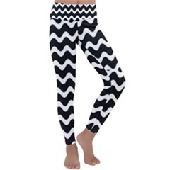 Wave-black White Kids  Lightweight Velour Classic Yoga Leggings by kyorashop23