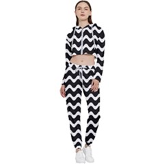 Wave-black White Cropped Zip Up Lounge Set by kyorashop23