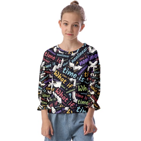 Time Nonlinear Curved Linear Kids  Cuff Sleeve Top by Paksenen