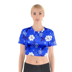 Blooming Seamless Pattern Blue Colors Cotton Crop Top by Ket1n9