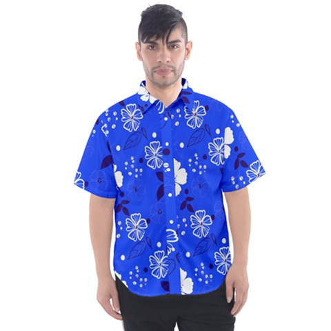 Blooming Seamless Pattern Blue Colors Men s Short Sleeve Shirt by Ket1n9