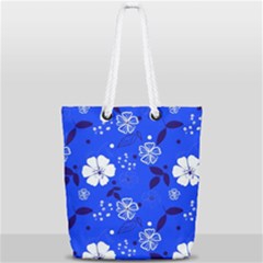 Blooming Seamless Pattern Blue Colors Full Print Rope Handle Tote (small) by Ket1n9