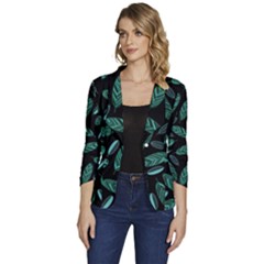 Leaves Pattern Abstract Blade Women s One-button 3/4 Sleeve Short Jacket by Loisa77