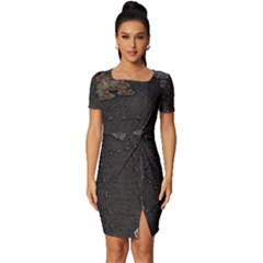 World Map Fitted Knot Split End Bodycon Dress by Ket1n9