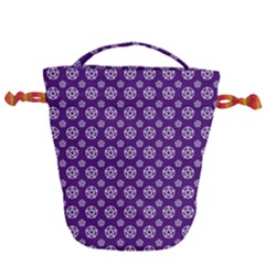 White Pentacle And Purple Pattern Drawstring Bucket Bag by cheekywitch