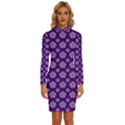 White pentacle and purple pattern Long Sleeve Shirt Collar Bodycon Dress View1