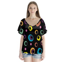 Abstract Background Retro 60s 70s V-neck Flutter Sleeve Top by Apen