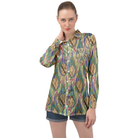 Tribal Background Boho Batik Long Sleeve Satin Shirt by anzea
