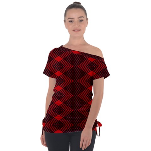 Pattern Black Red Off Shoulder Tie-up T-shirt by 2607694c