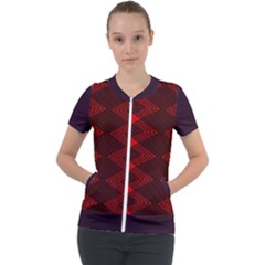 Pattern Rot Schwarz Short Sleeve Zip Up Jacket by dedoma