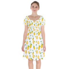 Illustrations Lemon Citrus Fruit Yellow Short Sleeve Bardot Dress by anzea