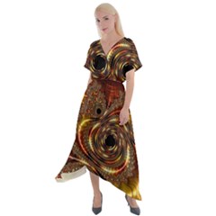 Geometric Art Fractal Abstract Art Cross Front Sharkbite Hem Maxi Dress by Ndabl3x