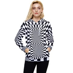Optical Illusion Chessboard Tunnel Women s Lightweight Drawstring Hoodie by Ndabl3x