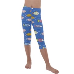 Sea Fish Blue Submarine Animal Kids  Lightweight Velour Capri Leggings  by Proyonanggan