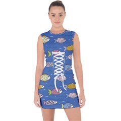 Sea Fish Blue Submarine Animal Lace Up Front Bodycon Dress by Proyonanggan
