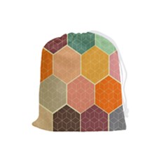 Abstract Hex Hexagon Grid Pattern Honeycomb Drawstring Pouch (large) by Proyonanggan