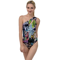 Vintage Horror Collage Pattern To One Side Swimsuit by Ket1n9
