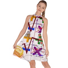 Mathematics Formula Physics School Sleeveless Halter Neck A-line Dress by Bedest