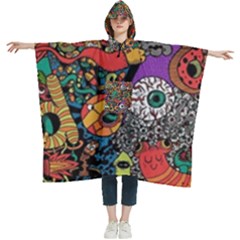 Cute Cartoon Doodle Women s Hooded Rain Ponchos by Bedest