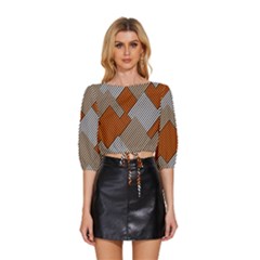 Abstract Pattern Line Art Design Decoration Mid Sleeve Drawstring Hem Top by Ravend