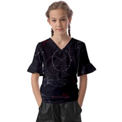 Math Board Circuit Circuits Computer Shield Tech Technology Kids  V-neck Horn Sleeve Blouse by Loisa77