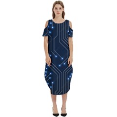 Seamless Pattern Of Glowing Circuit Board Neon Technology Cold Shoulder Loose Fit Dress With Pockets by Loisa77