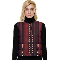 Red Circuit Board Texture Red Circuit Digital Texture Circuit Board Red Technology Women s Button Up Puffer Vest by Loisa77