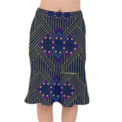 Line Square Pattern Violet Blue Yellow Design Short Mermaid Skirt by Ravend