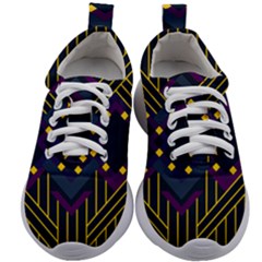 Line Square Pattern Violet Blue Yellow Design Kids Athletic Shoes by Ravend