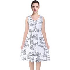 Blackboard Algorithms Black And White Pattern V-neck Midi Sleeveless Dress  by dflcprintsclothing