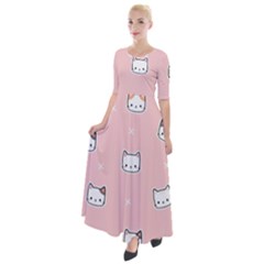 Cute Cat Cartoon Doodle Seamless Pink Pattern Half Sleeves Maxi Dress by Grandong
