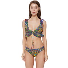 Dead Dancing Bears Grateful Dead Pattern Low Cut Ruffle Edge Bikini Set by Grandong