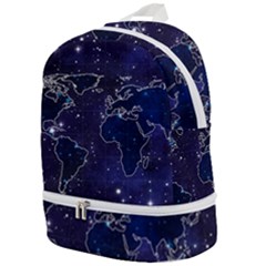 Blue World Map Starry Night Sky World Map Concept Art Zip Bottom Backpack by Loisa77